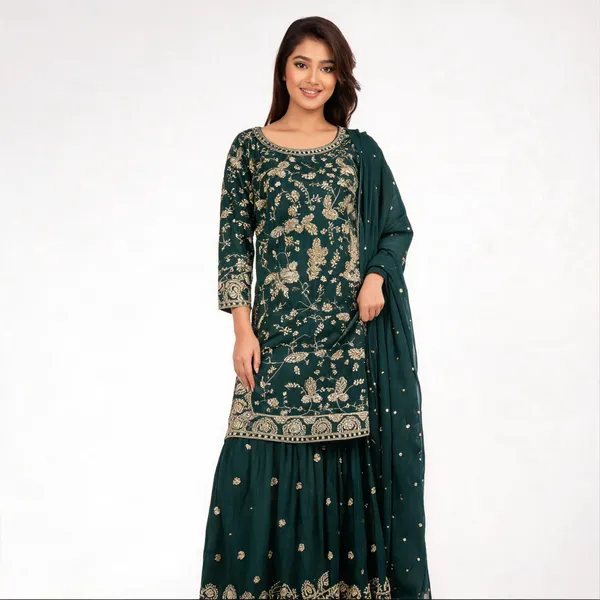 Emerald_Green_Chinon_Embroidered_Gharara_Suit_For_Women