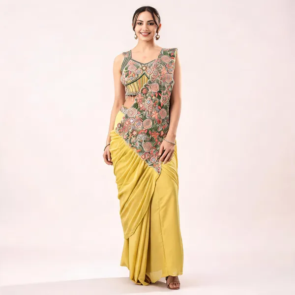 Mustard_Yellow_Chinon_Embroidered_Draped_Saree_For_Women