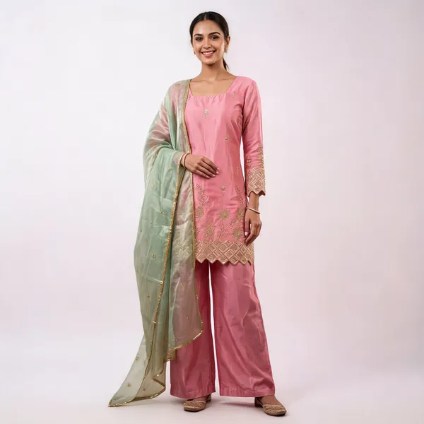 Teal_Blue_Fendi_Satin_Straight_Kurta_Palazzo_Set_For_Women