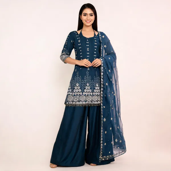 Navy_Blue_Fendi_Satin_Straight_Kurta_Palazzo_Set_For_Women