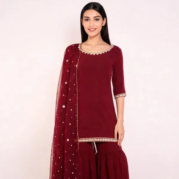 Maroon_Faux_Georgette_Embroidered_Kurta_Sharara_Set_For_Women