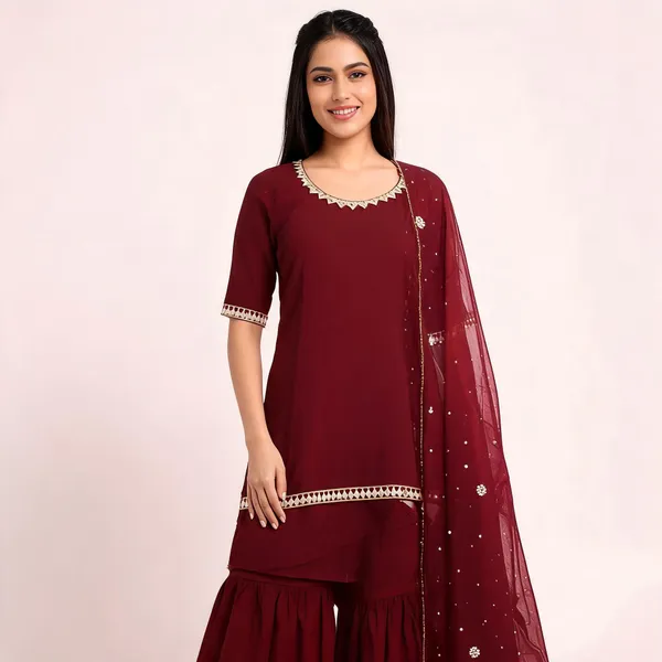 Maroon_Faux_Georgette_Embroidered_Kurta_Sharara_Set_For_Women