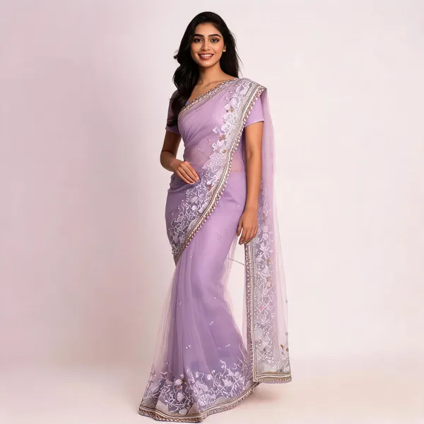 Lavender_Nylon_Net_Embroidered_Designer_Saree_For_Women