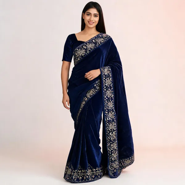 Midnight_Blue_Velvet_Embroidered_Sequins_Saree_For_Women