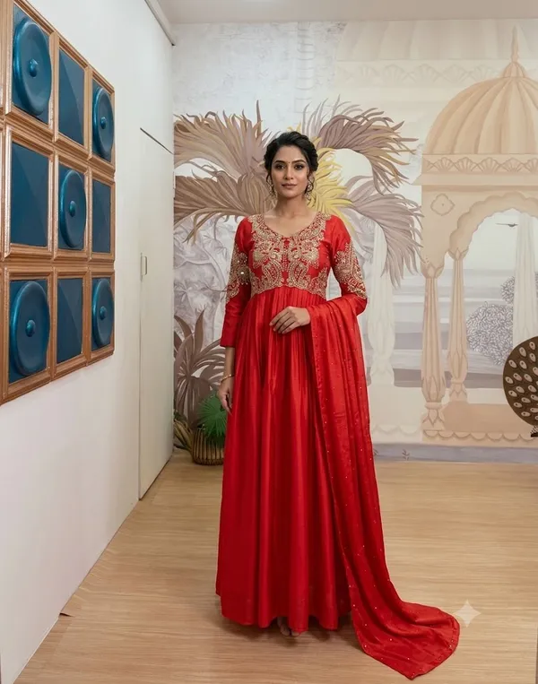 Bright_Red_Faux_Georgette_Flared_Embroidered_Anarkali_Gown_For_Women