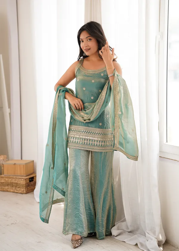 Teal_Net_Embellished_Anarkali_Suit_Set_for_Women