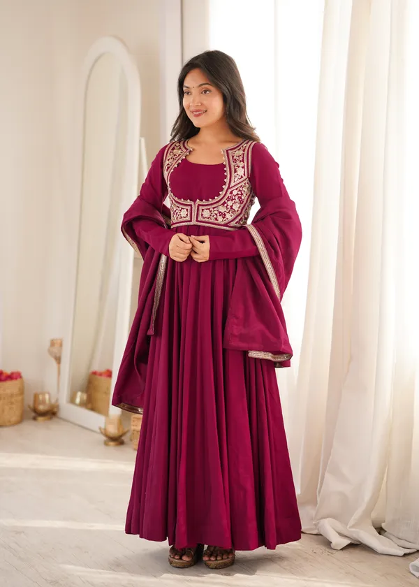 Maroon_Embroidered_Anarkali_Suit_Set_for_Women