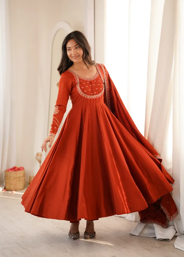 Orange_Flared_Anarkali_Dress_With_Dupatta_for_Women