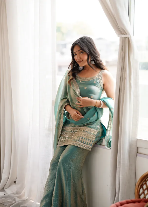 Teal_Net_Embellished_Anarkali_Suit_Set_for_Women