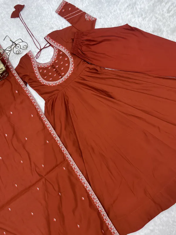 Orange_Flared_Anarkali_Dress_With_Dupatta_for_Women