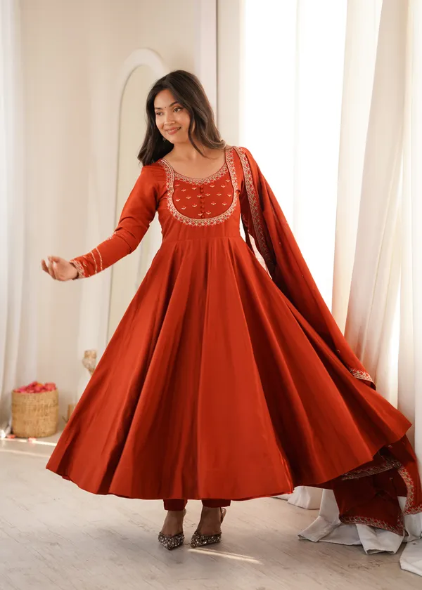 Orange_Flared_Anarkali_Dress_With_Dupatta_for_Women