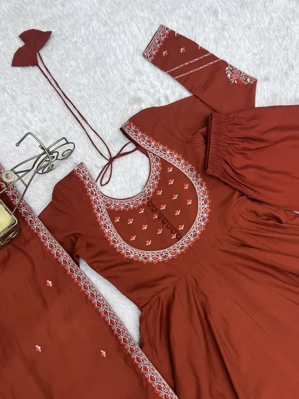Orange_Flared_Anarkali_Dress_With_Dupatta_for_Women