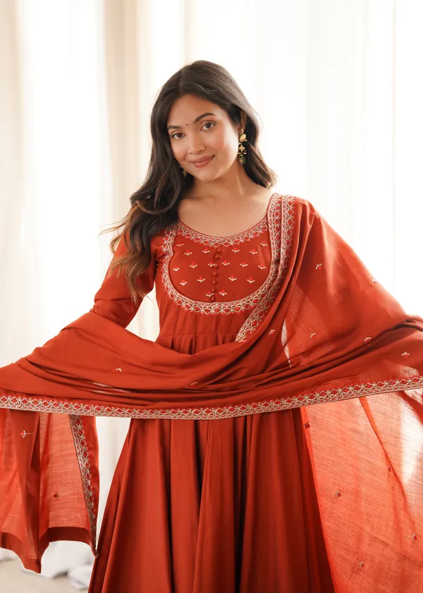 Orange_Flared_Anarkali_Dress_With_Dupatta_for_Women