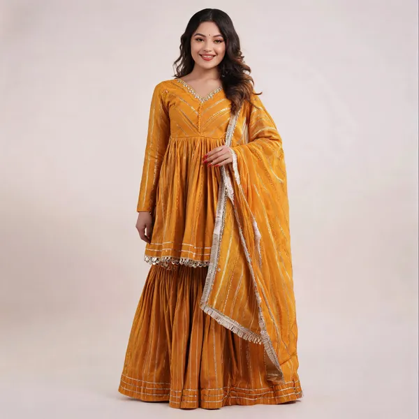 Mustard_Yellow_Cotton_Tiered_Sharara_Suit_For_Women