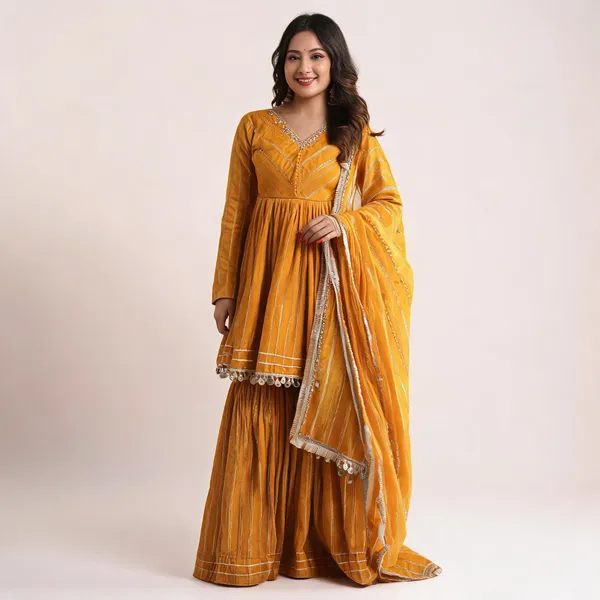 Mustard_Yellow_Cotton_Tiered_Sharara_Suit_For_Women