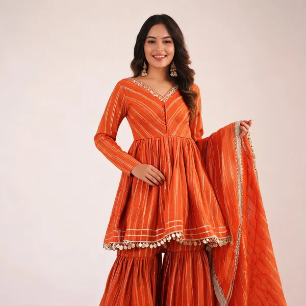 Orange_Striped_Gota_Patti_Gharara_Suit_Set_For_Women