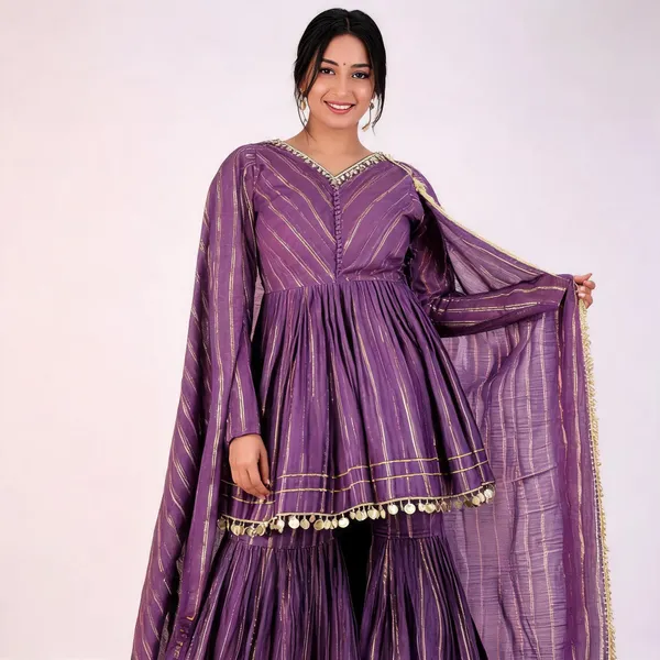 Purple_Striped_Gold_Lurex_Sharara_Suit_With_Dupatta_For_Women