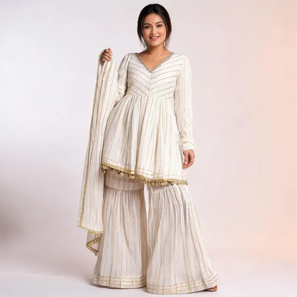White_Gold_Striped_Gharara_Sharara_Set_For_Women
