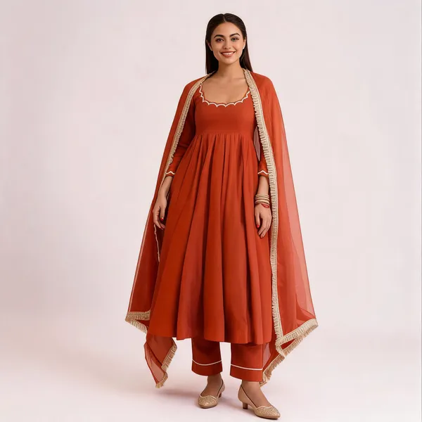 Rust_Orange_Anarkali_Gown_With_Dupatta_And_Pants_For_Women