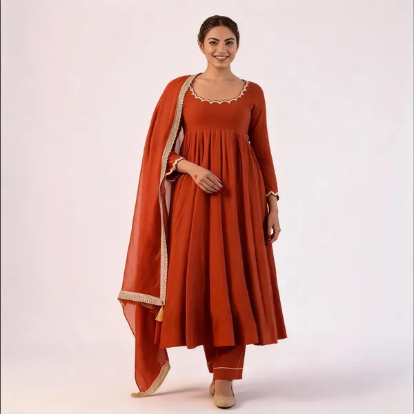 Rust_Orange_Anarkali_Gown_With_Dupatta_And_Pants_For_Women