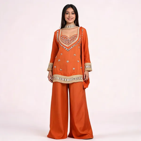 Orange_Mirror_Work_Embroidered_Kurta_Sharara_Set_For_Women