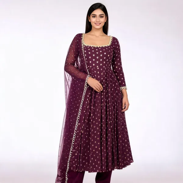 Wine_Purple_Foil_Print_Anarkali_Gown_With_Dupatta_For_Women