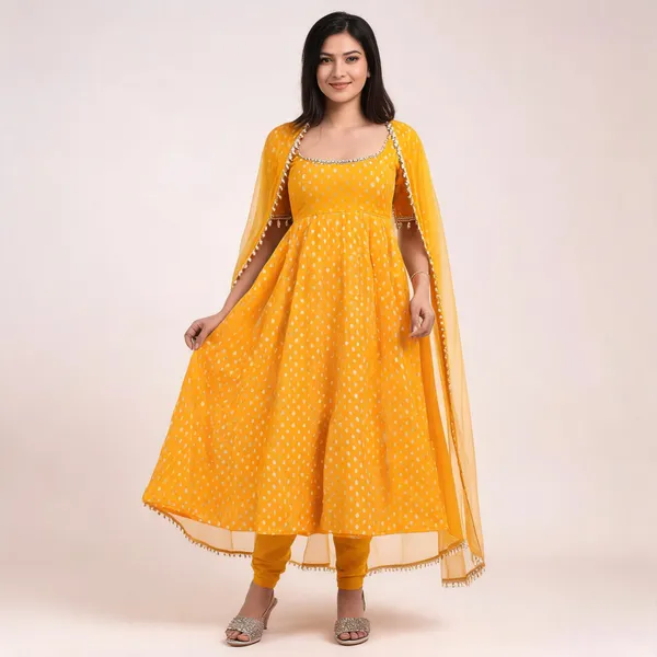 Yellow_Foil_Print_Anarkali_Gown_With_Dupatta_For_Women