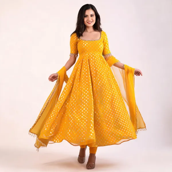 Yellow_Foil_Print_Anarkali_Gown_With_Dupatta_For_Women