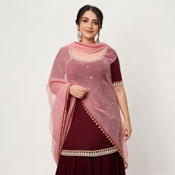 Maroon_Georgette_Mirror_Work_Suit_With_Pink_Net_Dupatta