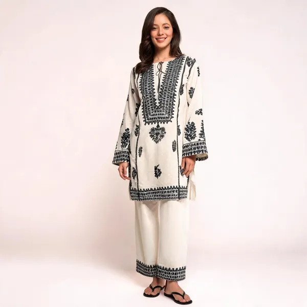 White_Cotton_Embroidered_Straight_Kurta_Set_For_Women
