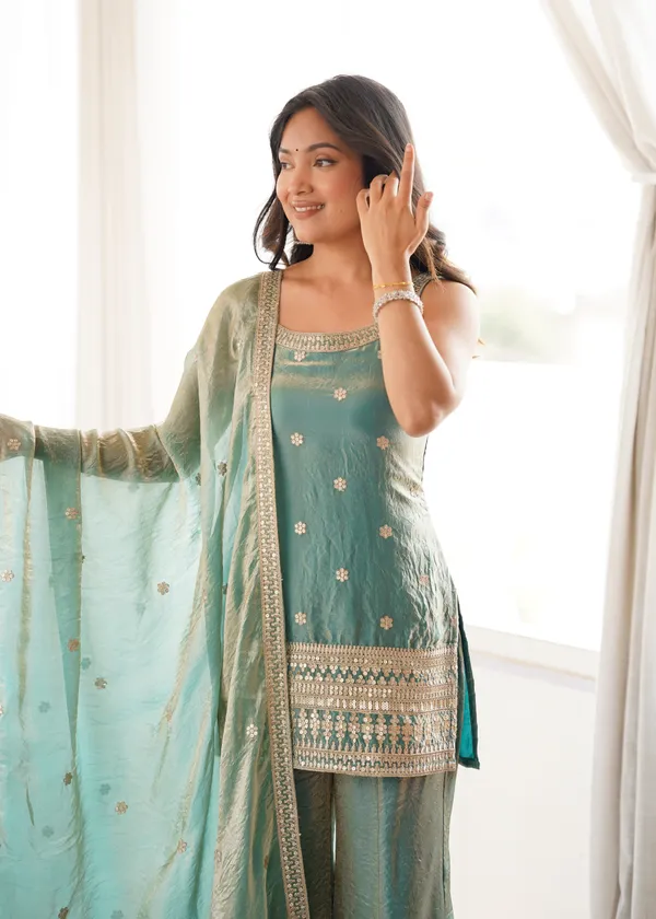 Teal_Net_Embellished_Anarkali_Suit_Set_for_Women