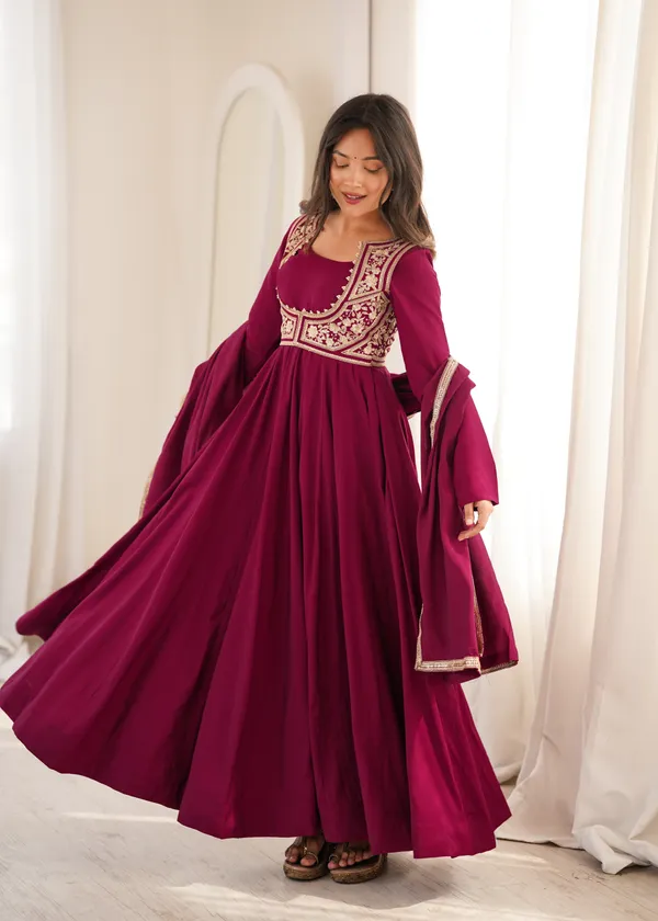 Maroon_Embroidered_Anarkali_Suit_Set_for_Women