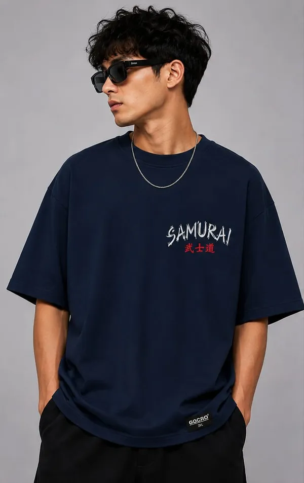 Navy_Cotton_Oversized_Samurai_Graphic_Print_T-Shirt_For_Men
