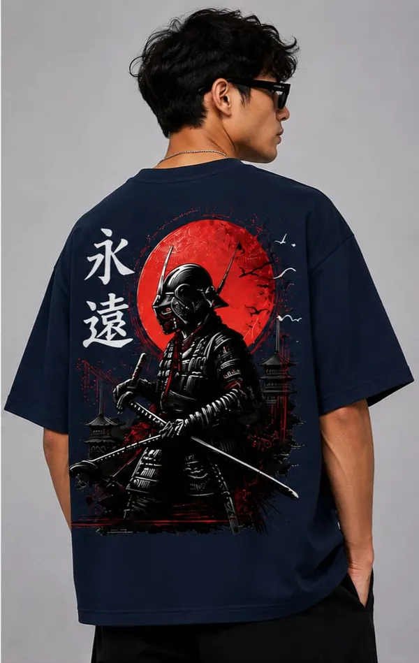 Navy_Cotton_Oversized_Samurai_Graphic_Print_T-Shirt_For_Men