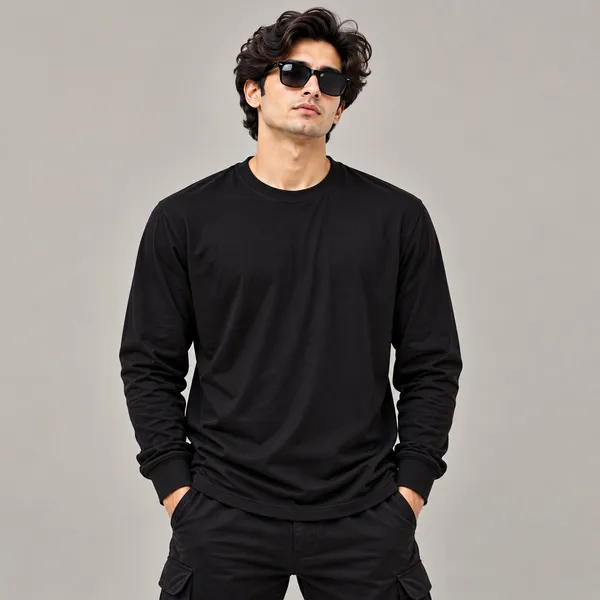 GoCro_Men's_Black_Full_Sleeve_Plain_T-Shirt_(100%_Cotton)