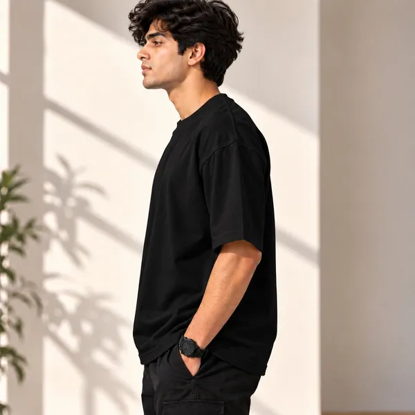 GoCro_Men's_Black_Oversized_Basic_Plain_T-Shirt_(100%_Cotton)
