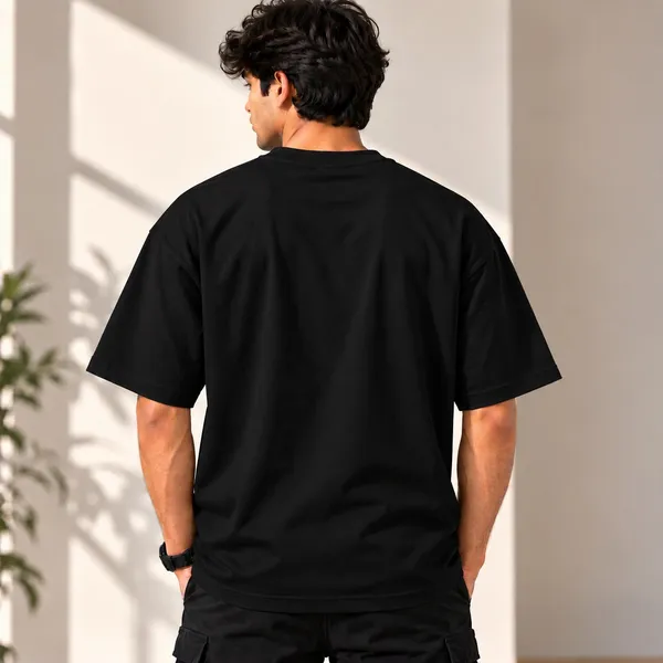 GoCro_Men's_Black_Oversized_Basic_Plain_T-Shirt_(100%_Cotton)