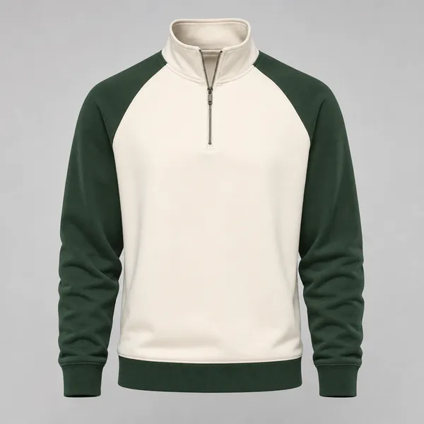 GoCro_Men's_Cream_Green_Half_Zip_Collar_Sweatshirt