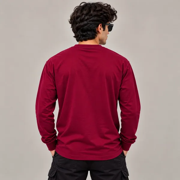 GoCro_Men's_Maroon_Full_Sleeve_Plain_T-Shirt_(100%_Cotton)