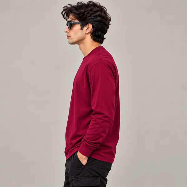 GoCro_Men's_Maroon_Full_Sleeve_Plain_T-Shirt_(100%_Cotton)