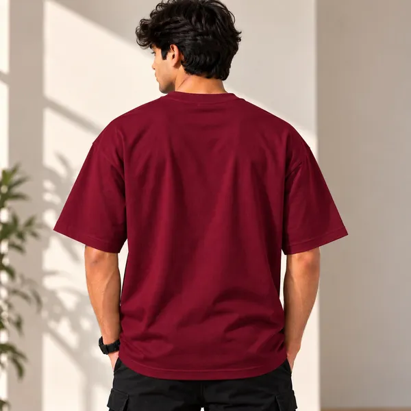 GoCro_Men's_Maroon_Oversized_Basic_Plain_T-Shirt_(100%_Cotton)