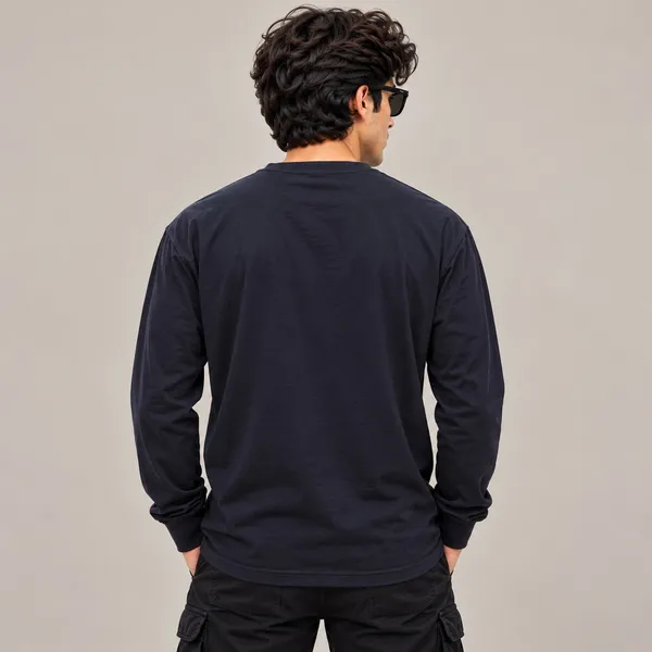 GoCro_Men's_Navy_Blue_Full_Sleeve_Plain_T-Shirt_(100%_Cotton)