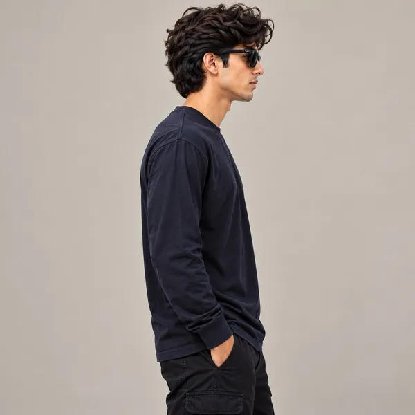 GoCro_Men's_Navy_Blue_Full_Sleeve_Plain_T-Shirt_(100%_Cotton)