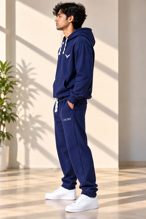 GoCro_Men's_Navy_Blue_Hoodie_Jogger_Set_(100%_Cotton)