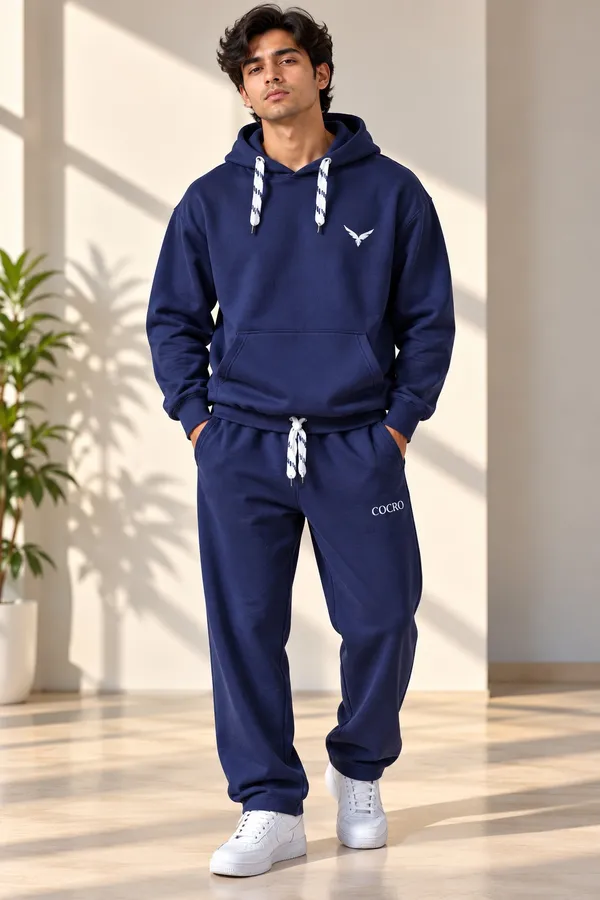 GoCro_Men's_Navy_Blue_Hoodie_Jogger_Set_(100%_Cotton)
