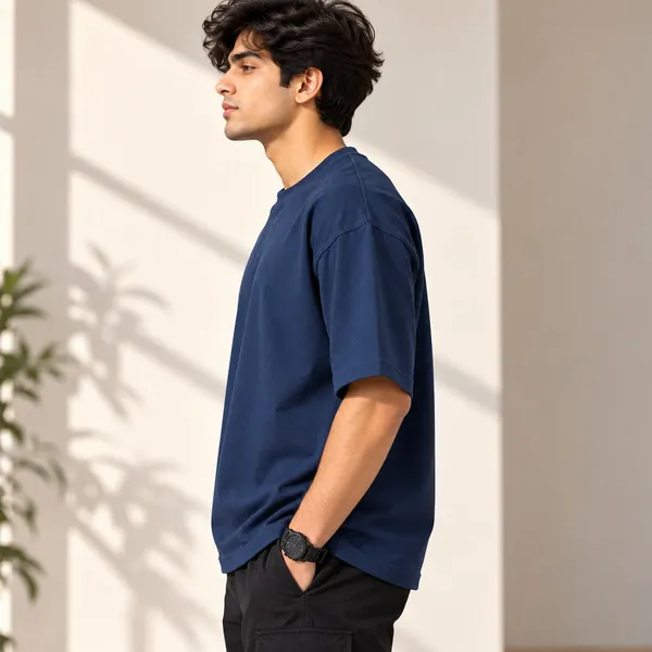 GoCro_Men's_Navy_Blue_Oversized_Basic_Plain_T-Shirt_(100%_Cotton)