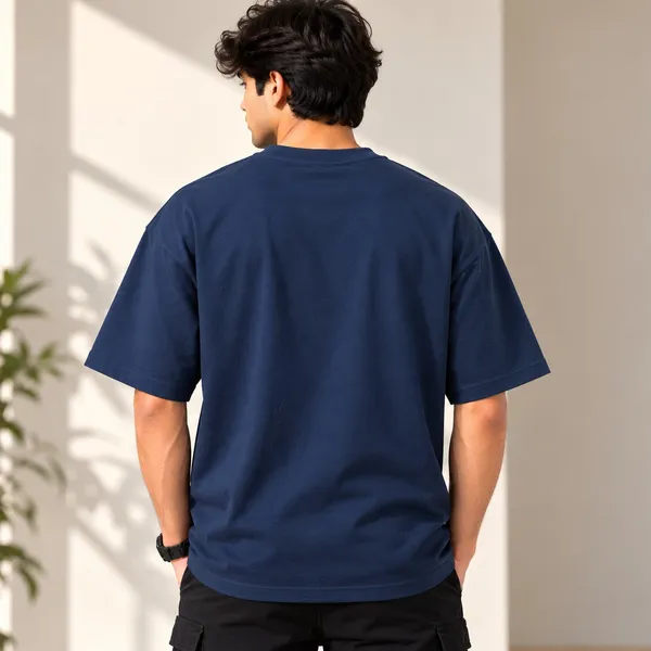 GoCro_Men's_Navy_Blue_Oversized_Basic_Plain_T-Shirt_(100%_Cotton)