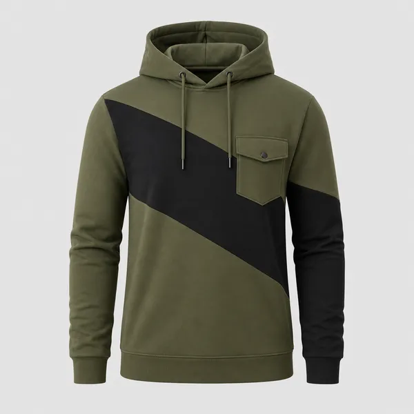 GoCro_Men's_Olive_Colour_Block_Hooded_Sweatshirt