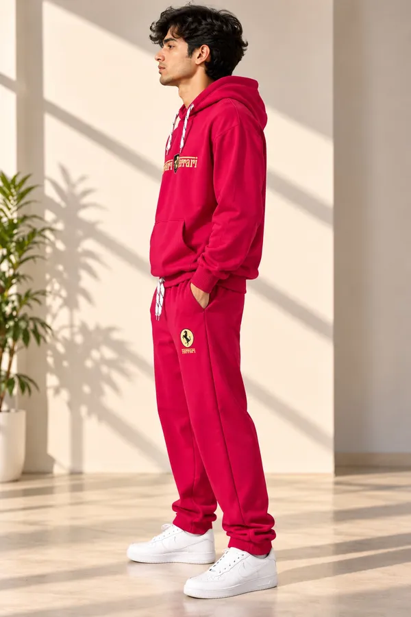 GoCro_Men's_Red_Hoodie_Jogger_Set_(100%_Cotton)