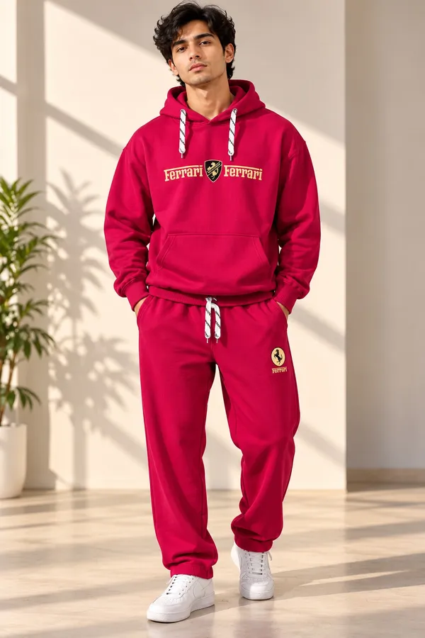GoCro_Men's_Red_Hoodie_Jogger_Set_(100%_Cotton)